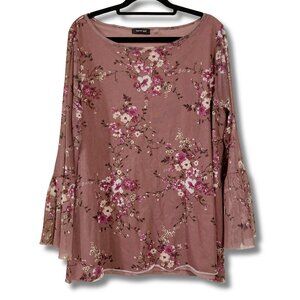 VERVE AMI Mauve long bell sleeve mesh overlay plus size blouse ~ XL XXL 2X shirt